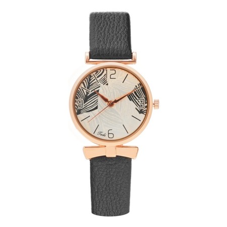 Watch of wrist quartz female "leaves", d-3.3 cm, black strap-1