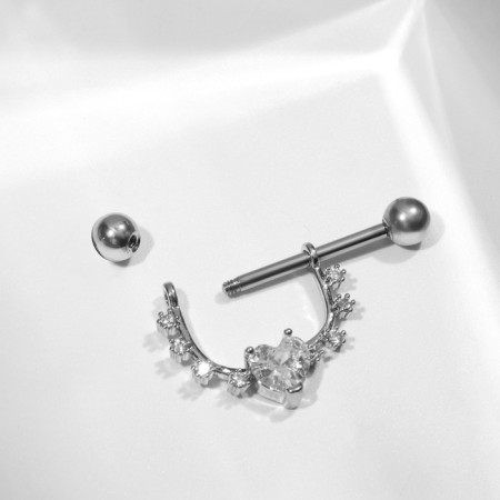 Piercing for the chest "Heart" halo, white color in silver-1