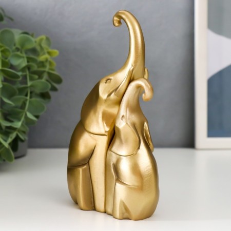 Souvenir Polystone "Two African Elephants" Bronze (set 2 pcs) 15.5x10x5 cm-2
