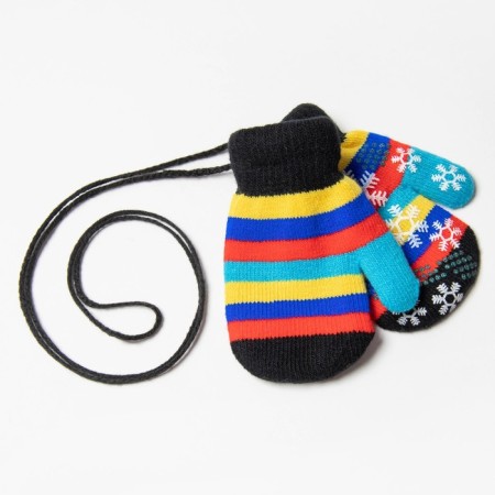 Baby mittens, black/stripes, size 14.5x6.7-1