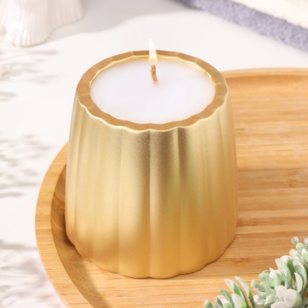 A candle in a candlestick of gypsum with smooth faces, 9.5x9cm, gold