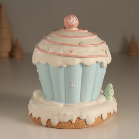 Souvenir Polystone Light "Gingerbread House-Kex, with Santa Claus" Zephyry 12x12x14 cm-3