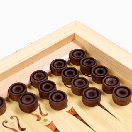 Wooden backgammon with checkers "Bogatyr", board game, 40 x 40 cm-4