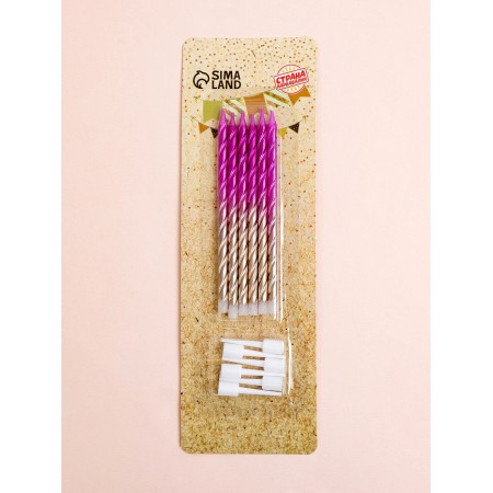 Candles for the Cake "High Spiral", 6 pcs, pink gradient with gold-4