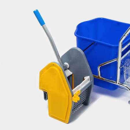 The harvester is simultaneous with vertical and grid, blue bucket 25 liters, chrome frame-6