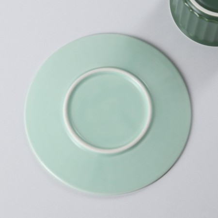 Tea couple ceramic "Profitrol", 3 objects: a cup 180 ml, a saucer d = 13.7 cm, spoon, green color-2