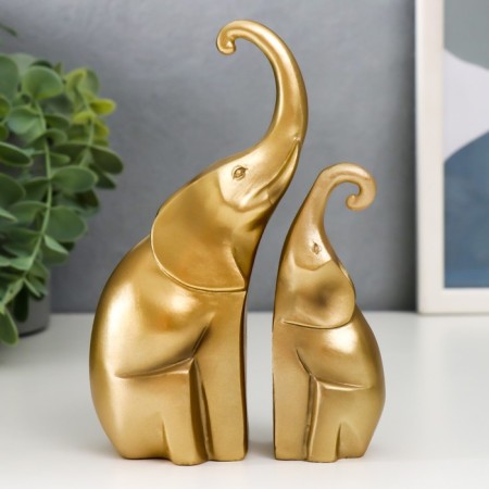 Souvenir Polystone "Two African Elephants" Bronze (set 2 pcs) 15.5x10x5 cm-4