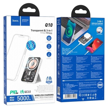 External battery Hoco Q10A, 10,000 mAh, Type-C, 2 A, wireless charging, white-8