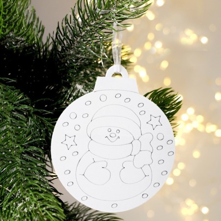 Christmas tree decoration for coloring "Snowman" 4 pcs., Brush