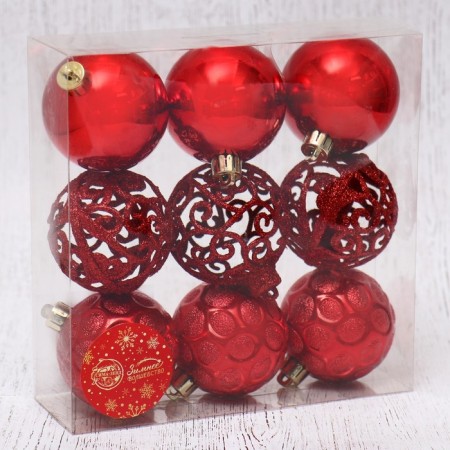 Set of balls plastic D-6 cm, 9 pcs "Nicole Patterns" red-1
