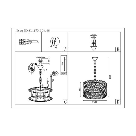 Suspension lamp ST LUCE. SL1170.303.06. Fabio. 6x40 watts, E14, 50x50x29 cm, brass color-12