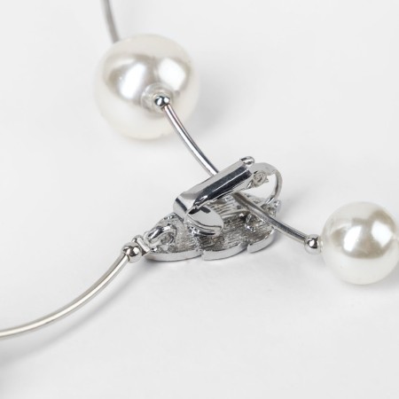 Beads "Fleur" balls, white color in silver, adjustable length, No. 12, beads No. 16, No. 20, 40 cm-1