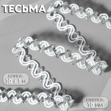 Decorative braid, 10 mm, 10 ± 1 m, white/silver color
