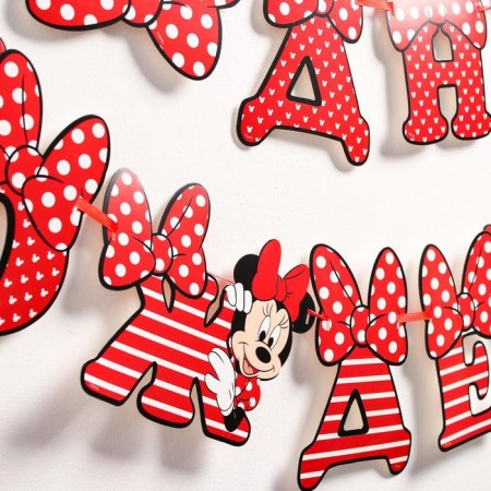 Garland on the tape "Happy Birthday", length 174 cm, Minnie Mouse-3