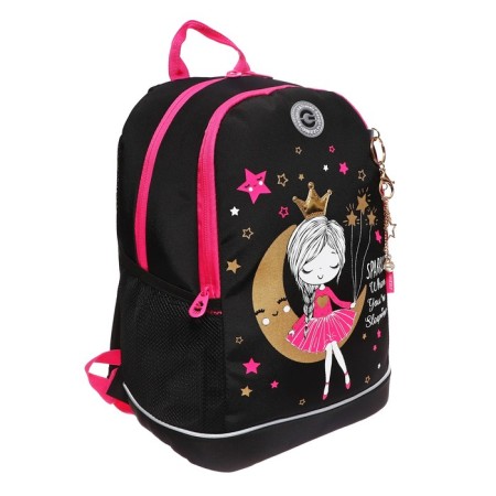School backpack, 38 x 28 x 18 cm, Grizzly, ergonomic back, + keychain, black-1