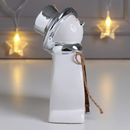 Souvenir ceramics, tree "Snowman in the cylinder, with a Christmas tree" Silver 14.7x6.5x9 cm-1
