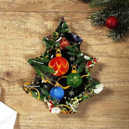 New Year. Glass plate "New Year's toys", 16.5 x 19.5 cm-2