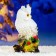 Garden figure "Owl with a bouquet of roses" White, 26cm