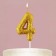 A candle for a cake, a number, shiny "4", gold, 4 x 10 cm.