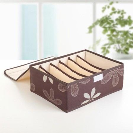 A set of organizers for storing linen with a leaf lid, 3 pcs, 32 × 24 × 12 cm, brown color-4