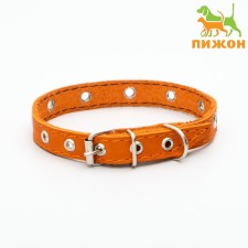 Single-layer leather collar with corrugated eyelets, dimensionless, 40 x 1.5 cm, Osh 27-35 cm, red 70