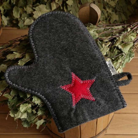 Set for the bath "Budenovets" gray: hat, rug, mitten-3