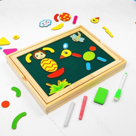 Magnetic designer “Funny little men” with a double -sided board, chalk and marker, 71 element-4