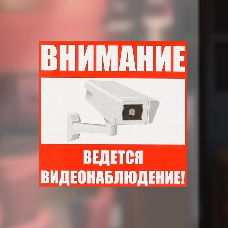 Sticker Sign "Attention! Video surveillance is carried out! ”, 10 × 10 cm, red color-1