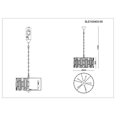 Suspended EVOLUCE lamp. Sle103403-05. Giano. 5x40 watts, E14, 56x56x28 cm, champagne color-12