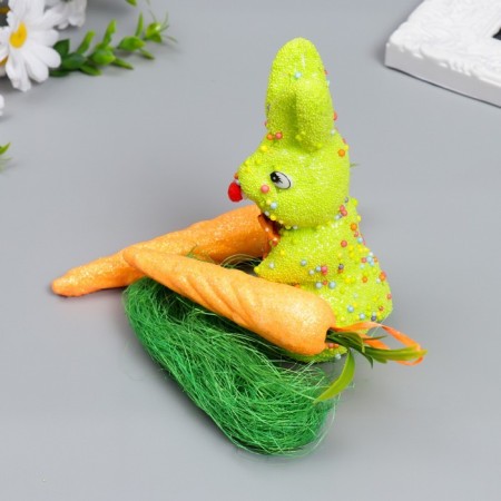 Decor "Bunny with carrots and grass" set 4 pcs mix 15 cm-1