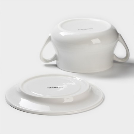 Porcelain broth Magistro "Elegy", 2 items: Boier 450 ml, saucer d = 15.7 cm, white color-5