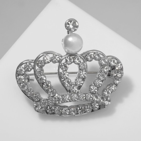 Brooch "Crown" monarch, white color in silver