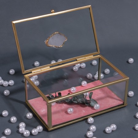 Organizer for storage "Crystal", with a lid, glass, 1 section, 14.5 × 9 × 8 cm, the color is transparent/copper/pink-3