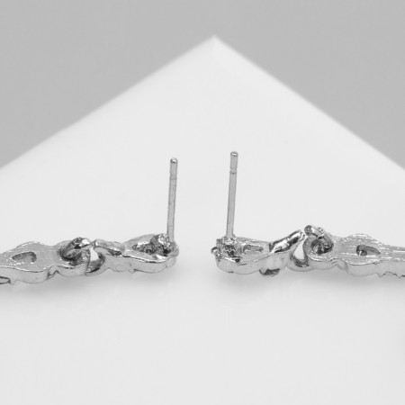Earrings with rhinestones “crosses” inserts, white color in silver-4