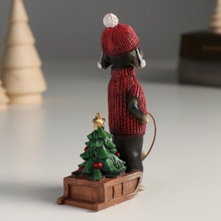 Souvenir Polystone "Dachshund in a sweater and hat is lucky a Christmas tree on a sled" 8x4x12.5 cm-2