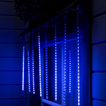 Garland "icicles" 2.5 × 0.5 m, IP65, transparent thread, 288 LED, blue glow with a drain effect, 12 V