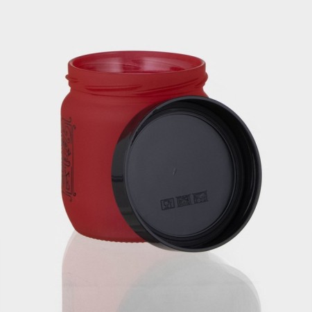 Glass Bank for bulk products "Love in the kitchen", 425 ml, red color-1