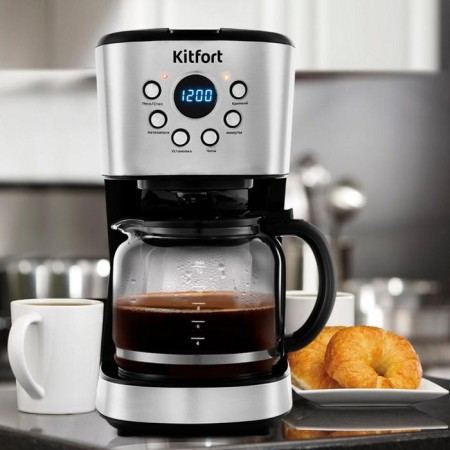Coffee maker KitFort KT-728, drip, 900 watts, 1.5 l, silver-black-4