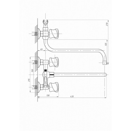 Fauzt FZS-435-39 bath mixer, two-wound, long spout, shower set, chrome-3