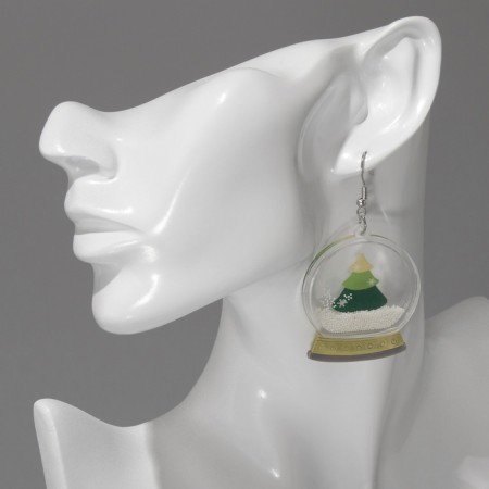 Acryl Earrings "New Year" balls with snow, colored in silver-3