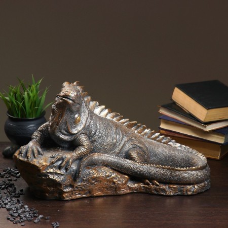 Figure "Iguan" bronze, silver, 23x46x27cm-1