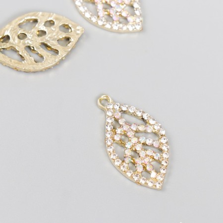 Decor for creativity metal, rhinestones "List with veins" 2.4x1.4 cm