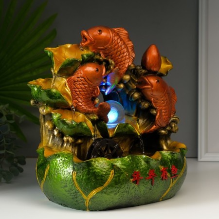 The desktop fountain from the network, the backlight "Three carps" 32x29x19 cm-1