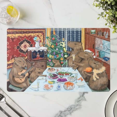 Napkin Serving kitchen shade "Capybara - New Year's dinner", desktop, 26 × 41 cm-3