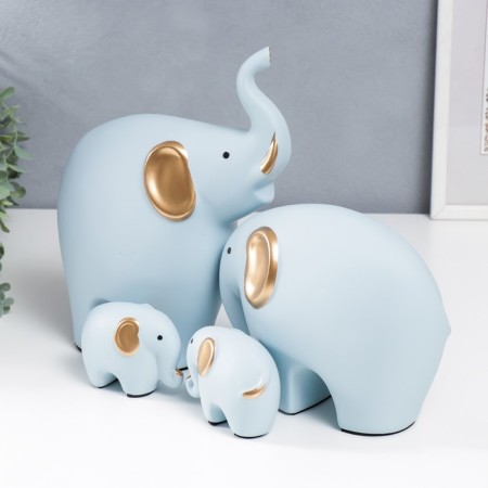 Souvenir Ceramics "Four Elephants" Blue Set 4 pcs 7.5x9.5 17x21 27x22.5 cm-3