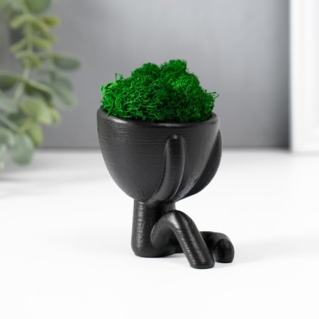 Concrete Kashpo "Mr. Green" with moss black 5.5x6.5x6.5 cm (moss green stabilized)-2