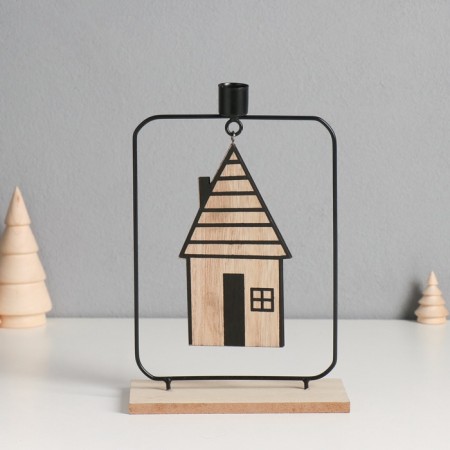Climber metal, wood on 1 candle "House" d = 2 cm 6x15x24 cm-1