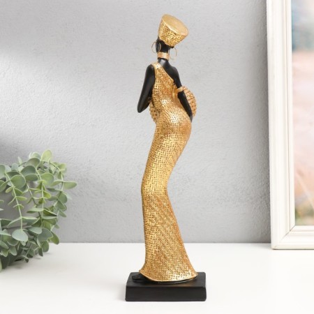 Polystone souvenir "African with round wicker jug" gold 33x9.5x9.5 cm-3