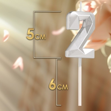 Candle in the cake on the skewer "Almaz", the number "2", silver, 4.8x2.6 cm-1