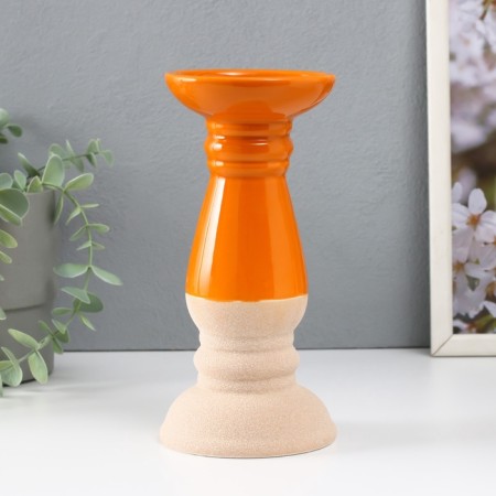 Ceramics candlestick for 1 candle "Piraeus" sand-orange 9.8x9.8x20 cm-1